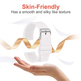 ULLCHRO Silicone Watch Strap Replacement Rubber Watch Band Waterproof Smooth Flexible Men Women - 16mm, 18mm, 20mm, 22mm, 24mm, 26mm, 28mm Watch Bracelet with Silver Buckle (16mm, White)