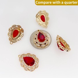 ZeaLian 5Pcs Teardrop Zircon Red Crystal Simulated Ruby Gold Plated Alloy Waterdrop Charms for Jewelry Making Bracelet Necklace Earring Pendant Craft Supplies DIY Accessories(Red)