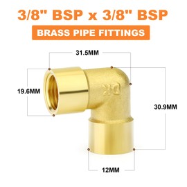 GASHER 2pcs 90 Degree Barstock Street Elbow, 3/8" BSP Female Pipe to 3/8" BSP Female Brass Pipe Fitting