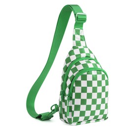 MEISEY Checkered Sling Bag for Women Small Backpack Crossbody Chest Bag Fanny Packs Purses, Checkered Sling Bag - Kelly Green, Medium, Casual