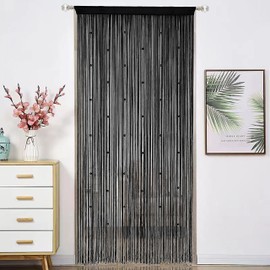 HSYLYM Beaded Curtain Beads Door String Curtains Ideal for Living Room Decor Wall Hanging Fringe Doorway Divider Bedroom Backdrop Hippie Window Closet Privacy Rod Pocket Dense (100x200cm,Black)