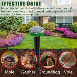 Solar Powered Mole Repellent 8 Pack, Ultrasonic Mole Repellent for Lawn Yard, Outdoor Vole Gopher Repellent