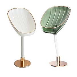 YANGWEN Vertical Leaf-Shaped Soap Dish, Pack of 2 Soap Dish, Leaf Shaped Soap Holder, Soap Dishes for Bathroom with Strong Suction Cup, Removable, No Drilling, for Kitchen, Bathroom, Shower Room