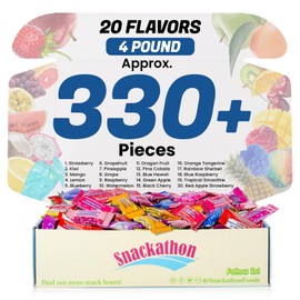 Hi Chew 20 Flavors, Bulk 330+ Pieces, 4 Pound (Strawberry, Mango, Green Apple, Grape, Pineapple, Kiwi, Dragon Fruit, 3 Berries, Orange Tang, Apple Strawberry, Raspberry, Blue Hawaii, Rainbow Sherbet)