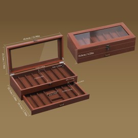 AUTOARK 2-Tier PU Leather & Velvet Knife Organizer with 17 Slots,Transparent Glass Top & Drawer,Compact Storage for Pocket Knives,Perfect for Men's Collections & Gifts,Coffee,MKAW012