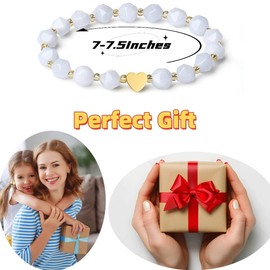 MetJakt Handmade Original Women's Bracelet Natural Stone 8 mm Crystals Heart Design Stretch Stretch Bracelet 18 Carat Gold-Plated Gemstone Faceted Semi-Precious Stones Jewellery Gold Pearl Bracelet