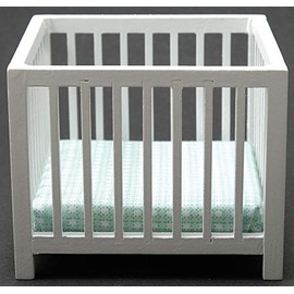 Classics by Handley Dollhouse Miniature White Slatted Play Pen with Blue Fabric