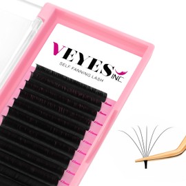 VEYES INC Easy Fan Volume Lash Extensions 03 05 07 J/B/L/C/CC/D/DD Curl 8-25mm Mixed & Single Length Tray, Matte Black Self Fanning Eyelashes, Professional Supplies for Lash Techs (0.07 CC 14mm)