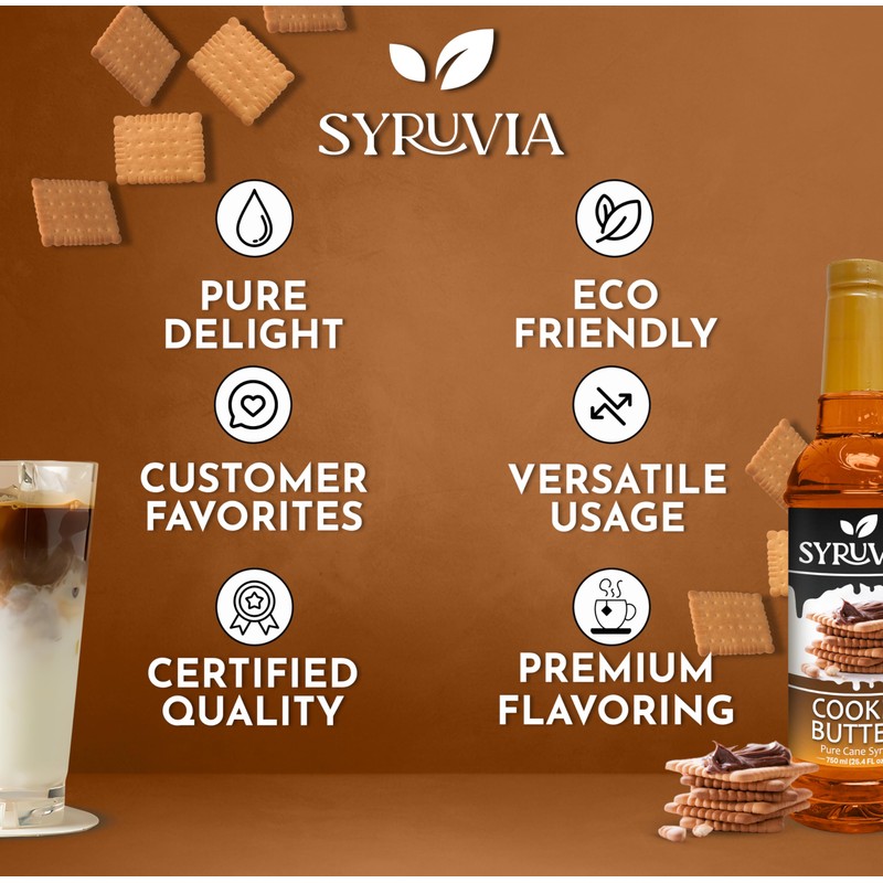 Syruvia Coffee Syrup, Cookie Butter Flavored Syrup for Drinks, Lattes,