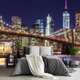 Fightal - Brooklyn Bridge City View Mural Living Room couches Extra Large Wall murals New York Cities Wallpaper Bedroom California Picture Landscape - 108"x75"（It's not Peel and Stick.）
