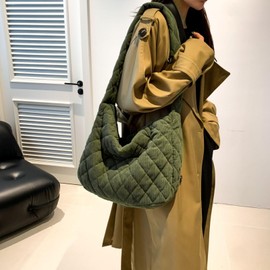 Makukke Corduroy Shoulder Bag Women's Large Shopper Bag Shoulder Bags Crossbody Bag for Work Office Travel Shopping School, Green