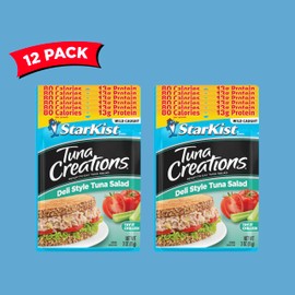StarKist Tuna Creations Deli Style Tuna Salad, 3 oz Pouch(12 Pack) Ready to Eat Wild Caught Tuna,13g Protein,80 Calories Per Serving,Gluten Free Soy Free, Kosher,Perfect for Salads,Meals and Snacks