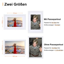 Spotjoy Picture Frame 13 x 18 cm Wooden Frame Poster Frame with Mount MDF Frame Set of 3 White