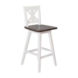 Taylor & Logan Gisella Modern Farmhouse Wooden Swivel Counter Stool in Antique White Wash with Brown Wash Seat