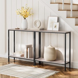 HOOBRO 29.5 Inches Console Table, Narrow Entryway Table with Shelves, Small Sofa Table, Side Table, Display Table, for Hallway, Living Room, Bedroom, Foyer, Greige and Black BG22XG01