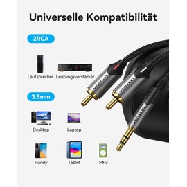 VENTION Jack to RCA 3.5 mm RCA Cable Stereo Audio Cable for Home Cinema, Speaker, TV, Stereo, Amplifier, PC, Car Radio, Smartphone - 2 m