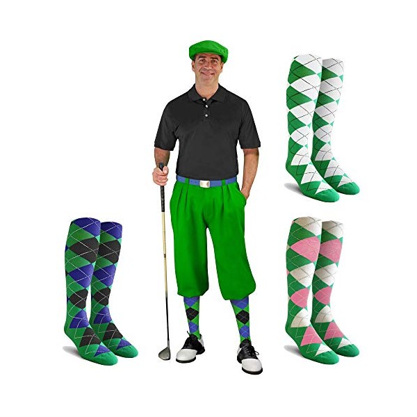 Golf Knickers Mens Albatross Golf Outfit - Lime - Golf Cap, 3 Argyle Socks - Size 42