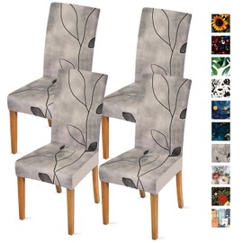 THISFIND Minimalist Line Art Chair Covers for Dining Room – Stretch Slipcovers with Black Botanical Leaf Pattern – Washable Modern Chair Protector for Kitchen, Office, Studio Decor,Set of 4