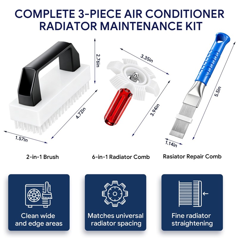 3 Piece AC Fin Comb & Straightener Kit with Coil