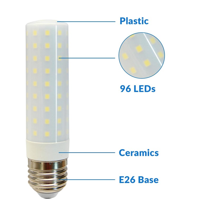 Geminilite E26 LED Corn Light Bulbs 12W, Daylight White 6500K,