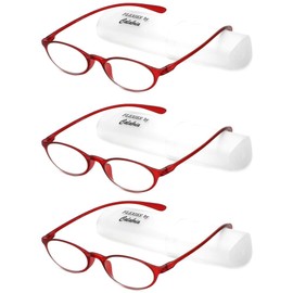 Calabria 719 Flexie 3 Pack Oval Flexible Reading Glasses +2.50 Red Men Women Trendy Bendable Readers TR 90 Durable Eyeglass