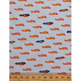 Riley Blake Cotton Hot Wheels Logos Diecast Racecars Gray Fabric Print by the Yard D188.03