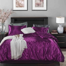 Hotel Purple Duvet Cover Single/Single Silk Like Satin Bedding Set Summer Reversible Quilt Comforter Cover Honeymoon Sexy Luxury Soft Lightweight Brushed Bedspread For Farmhouse Room Decor