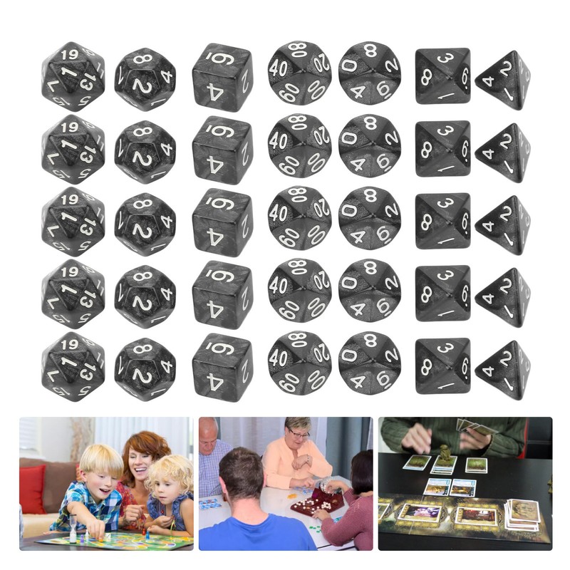 35Pcs Plastic Dice Kit Pearl Pattern White Numbers Polyhedral Dices