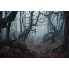 CRTPOD 7x5ft Dark Misty Forest Backdrop for Photoshoot Scary Halloween Eve Gloomy Grove Evil Trees Background for Photography Party Banner Portrait Studio Props