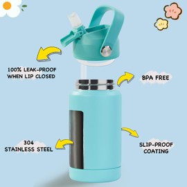 Hawthyhome 360ml/12oz Kids Stainless Steel Insulated Water Bottle with Straw, Metal Small Flask Vacuum Leakproof, Kids Water Bottles for School Boys Girls, Keep Drinks Hot Cold,BPA Free, Green
