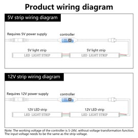 CERRXIAN 2PCS DC5521 5-24V Mini RGB Bluetooth Controller,DC 5V Bluetooth Led Light Controller,WS2811 WS2812B Pixels Dream Color LED Strip