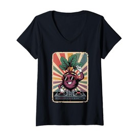 Womens Retro Beet Beetroot DJ Beetroots Sound Tech V-Neck T-Shirt