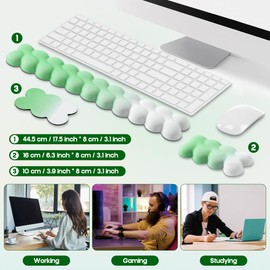 HlaitsWit Cloud Keyboard & Mouse Wrist Rest & Coaster Set, Green-to-White Gradient Desktop Accessory Kit, Memory Foam Cute Wrist Rest, Non-Slip Base Hand Cushion for Computer Gaming Office Setup