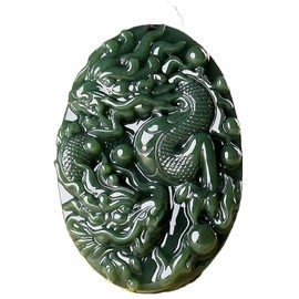 China Natural Hetian Green Jade Nephrite Carved Fengshui Zodiac Dragon Beast Pendant Amulet (Double Dragon)