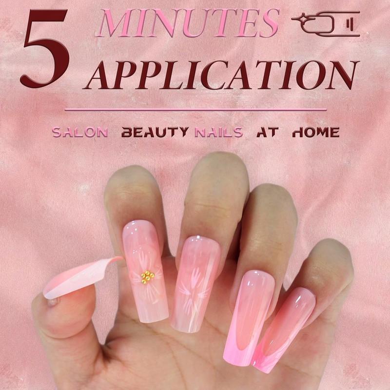 French Press-on Nails, Glossy False Nails Long, Square False Nails