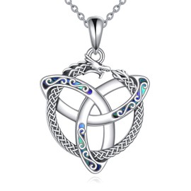 UCADRIT Celtic Dragon Necklace 925 Sterling Silver Ablone Shell Celtic Knot Dragon Pendant Necklace Trinity knot Jewelry Present for Women Mom