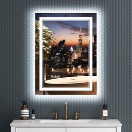 24x32 Inch Frameless LED Bathroom Mirror, Front and Backlit, Shatter-Proof Tempered Glass, Anti-Fog, 3 Colors, Dimmable, Memory, ETL Listed, Plug-in/Hardwired, Horizontal/Vertical Wall Mount