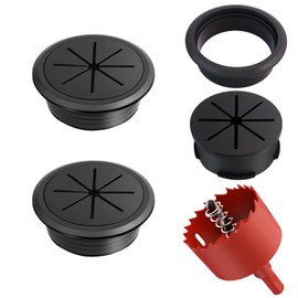 2 Pieces 2 Inch Desk Hole Grommet, 1hole Saw, Cable Grommet, Wire Management Hole Cover, Abs Plastic Desk Cord Hole Cover with Hole Saw for Wires and Cables Through Countertop, Desk Grommet