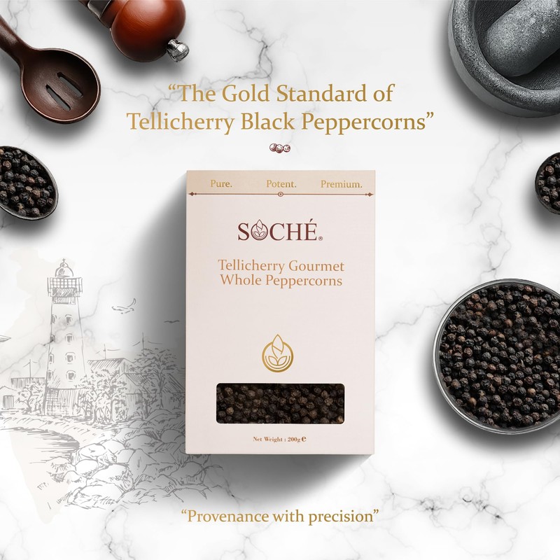 Soché Tellicherry Black Peppercorns 200 g, Hand Selected Whole Pepper
