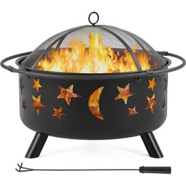 Yaheetech Fire Pit 30in Fire Pits for Outside Wood Burning Outdoor Fireplace with Spark Screen, Poker for Bonfire Patio Backyard Garden Picnic