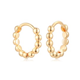 MYEARS Women Beaded Earrings Gold Huggie Hoop 14K Small Simple Hypoallergenic Everyday Jewelry