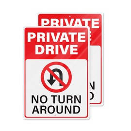YIKIADA 2 PCS Private Drive Signs 10 × 14 Inch Aluminum Reflective No Turn Around Driveway Sign Waterproof No U-Turn Warning Signals for Indoor Outdoor Use