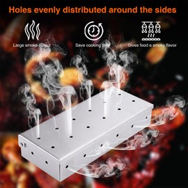 Smoker Box for Gas Grill, Stainless Steel Smoke Box for Charcoal Grill, Wood Chip Smoker Box to add Smoked BBQ Flavor, Flip Open Iron Box, Barbecue Grilling Accessories