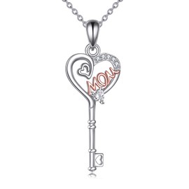 ONEFINITY Mothers Day Gifts for Mom Sterling Silver Heart Key Necklaces for Women I Love You Mom Necklace Jewelry Gifts for Girlfriend Wife Mom