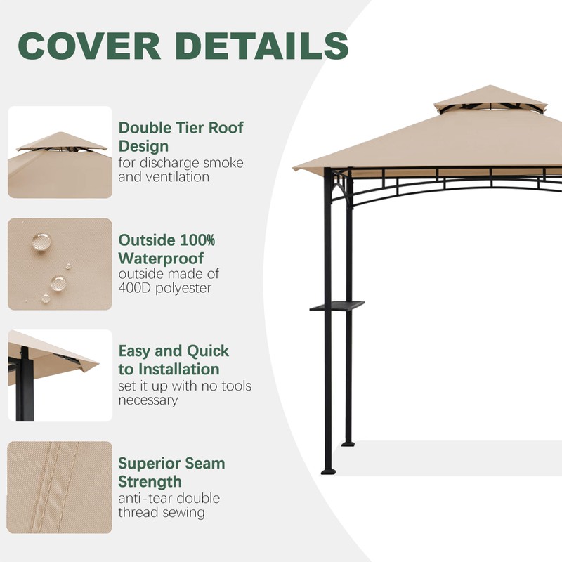 JANCANOPY Gazebo Replacement Cover for Grill Gazebo Model L-GG001PST-F, (Light