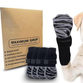 Premium Non-Slip Dog Socks for Hardwood Floors - Extra-Thick Grip That Works Even When Twisted - Prevents Licking, Slipping, and Great for Dog Paw Protection (Black, L)