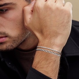 TINGN Men's Bracelet 316L Stainless Steel Bracelets Cuban Link Rope Figaro Chain Bracelet Set Jewellery Gift for Men Him Father Boyfriend Husband, Stainless Steel