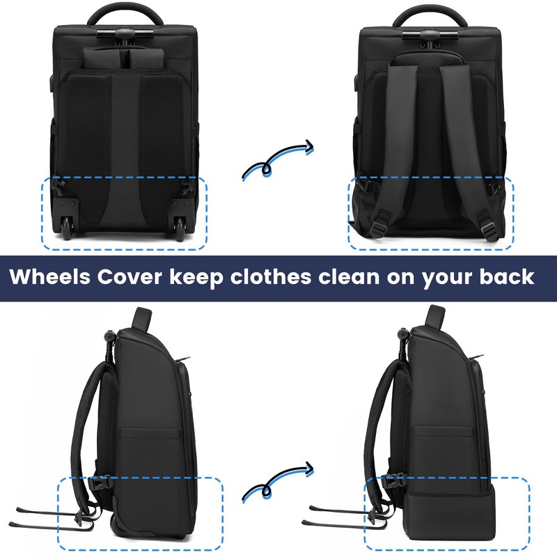 GOTECH Rolling Backpack Waterproof Commuter Backpack with Wheels for Business,
