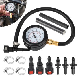 NSIoutlet Gasoline Fuel Injection Pressure Tester Gauge Tools Set with 3 Connectors 100PSI