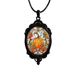 Thanksgiving Necklace Fall Necklace for Women Thanksgiving Pumpkin Necklace Trendy Pumpkin Maple Leaf Cameo Glass Pendant Necklace Autumn Thanksgiving Necklace Thanksgiving Fall Jewelry for Women
